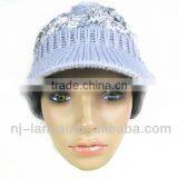 Fashion Winter Ladies Knitted Cable Peaked Hat With Pom-pom thumbnail-2