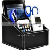Black Vinyl Faux Leather Phone Holder Desk Organizer