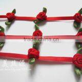 Mini Satin Ribbon Rose Trim With Leaves thumbnail-4