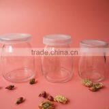 Top Grade Cute Glass Pudding Jar With White Plastic Lid
