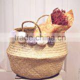 Decorative Seagrass Storage Baskets, Belly Seagrass Basket With Pompoms thumbnail-5