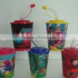 3D plastic cup with lid and straw