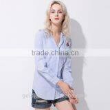 2017 Latest Fashion Lady Long Sleeve Stripe Casual Blouse Design thumbnail-3