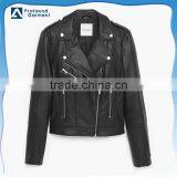 Zipper Design Cheap Motorbike Faux Leather Jacket for Women thumbnail-1