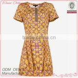 New Fashion Europe Style Ladies' Close Fit Printed Zip-up Short-sleeved Old Fashion Dresses thumbnail-1