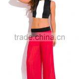 Hot Sale Lady Red Pleated Chiffon Wide Leg Pants Wholesale thumbnail-2
