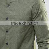 Long Sleeve Chest Pocket Grandad Collar Mens Pre-Shrunk 97% Cotton 3% Elastane Breathable Skinny Fit Casual Green Point Shirts thumbnail-3