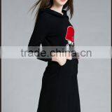 Long Sleeve Hooded Black Fleece Dress Long Hoodie thumbnail-4