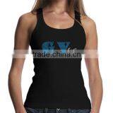 2016 Custom Logo Rhinestone Transfer Design Women Black Tank Top Wholesale China thumbnail-1