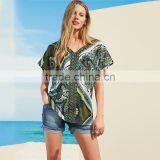 2015 Fashion Green 60% Cotton 40% Polyester Women v Neck T-shirts 60% Cotton 40% Polyester thumbnail-1