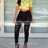 2016 Women Pants Ladies Casual White and Black With Waist-length Ripped Distressed Skinny Female Jeans thumbnail-5