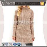 Factory Price Elegant Rib Knit Dressy Long Sleeve High Neck Long Tunic Tops thumbnail-1