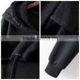 Fashion Black Long Sleeve Drawstring Wide Hood Cropped Hoodies for Girls thumbnail-3