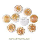 Wood Painting Sewing Buttons Scrapbooking Round 2 Holes Pale Yellow Mixed Sun Pattern Print 15mm Dia,100PCs,Bulk thumbnail-1