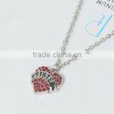 New Fashion Silver Tone Pink Rhinestone " SISTER " Carved Heart Pendant Link Cable Chain Necklace thumbnail-2