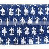 Indian Indigo Blue Abstract Design Kantha Quilt Handmade Bedspread Throw Cotton Queen Size Blanket Patchwork Print thumbnail-2