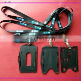 customized black color silk screen lanyard with adjust buckle and black id card holder