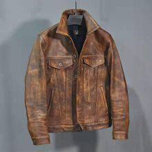 2021NEW FASHION WASHED MEN'S GENUINE COWSKIN LEATHER JACKET FACTORY HOT SALE thumbnail-5