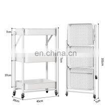 Space Saver 3 Tier Foldable Storage Shelf Utility Hotel Office Organizer Rack Kitchen Trolley Cart With Lockable Wheels thumbnail-3