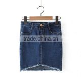 OEM service dark blue with ripped bottom straight simple elastic denim short jeans skirts