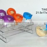 TW981 6pcs glass spice shaker spice jar with plastic lid and metal rack
