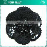 Black Flat Sequin Black Bead Round Flower Applique Patches