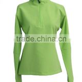 Women Stretch Elastic Green Half Zipper Pullover