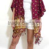 Vintage Retro HIPPIE BOHO Tie Dye Festival Music Beach Fringe Shirt Tunic Tent Kaftan Cover up Cardigan Plus Elephant Print thumbnail-4