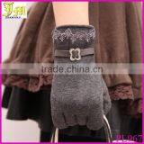 New Autumn Winter Womens Touch Screen Gloves Winter Knit Velvet Warm Gloves Mittens Lace Side Design thumbnail-1