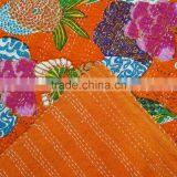 Orange Color KANTHA QUILT FLORAL COTTON BEDSPREAD BLANKET THROW COVERLET Flower thumbnail-4