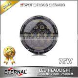 75W 7" Round LED Headlights Hummer Jeep Wrangler CJ TJ JK Prewired With Hola Angle Eyes thumbnail-1