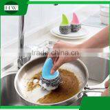 Mini Plastic Hand Bowl Pot Dish Clean Cleaning Brush With Steel Ball thumbnail-1