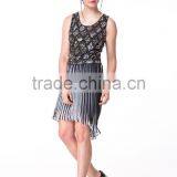 2017 New Arrival Lovely 2 Pieces Set Christmas Beaded Top and Pleated White & Black Skirt thumbnail-3