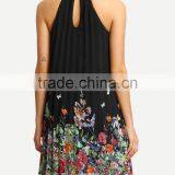 Floral Print Halter Neck Pleated Dress New Fashion Summer Women Dress thumbnail-4
