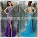 2015 Sexy Revealing Crystal Beaded Sheath Nude Evening Dress thumbnail-1