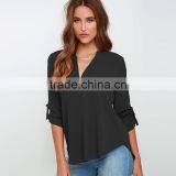 Maxnegio Flower Print V Neck Long Sleeve With Tab Woman Blouse Ladies Crop Top thumbnail-3