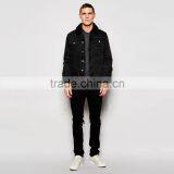 Black Denim Plain Fur Jacket Black Collar Windbreak Overcoat for Men thumbnail-4