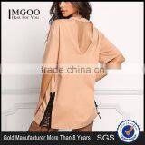 MGOO Fashion Custom Made 95% Cotton 5% Spandex 220g Nude V Cut Out Side Lace Up Shirts Tunic Tops thumbnail-1