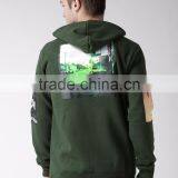 Men Green Printed Back Hooded Sweatshirt Long Sleeves Straight Hem Kangaroo Pocket Hoodies 60% Cotton 40% Polyester Custom Patte thumbnail-4