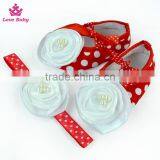 Fancy Polka Dot Floral Newborn Crib Shoes Baby Shoes Matching Headband thumbnail-2