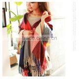 Hot Sales Different Colors Choice Fashion Design Fake Cashmere Plaid Pattern Design Scarf With Tassel Warm Fashion Scarf thumbnail-2