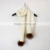 Myfur Pure White Color 30% Wool 70% Acrylic Knitted Raccoon Fur Bobble Knit Scarf thumbnail-1