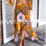 Walson 2017 hot selling American style printed Asymmetric Casual Midi Skirt