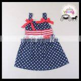 Yawoo 2016 Latest Navy Polka Dots July 4th Smocked Dress Designs Teenage Girls thumbnail-2