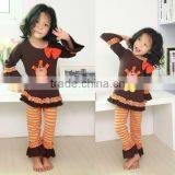 Hot sales 2014 Latest Fall Cotton Halloween Girls Clothing Sets With Ruffle Long Sleeve Baby Girl Outfits With turkey