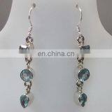 Blue Topaz Silver Earrings Long Silver Earring & Three Stone Silver Jewellery,Fashions Earring, Semi Prices Stone Silver thumbnail-1