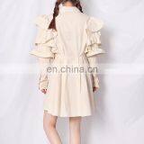 TWOTWINSTYLE Casual Patchwork Ruffle Women Shirt Dress Lapel Puff Sleeve High Waist Solid Elegant thumbnail-5