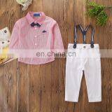 Baby Boy Gentry Outfit Kids Stripe Shirt + White Suspender Pants 2PCS Set for 2-7T thumbnail-1