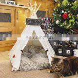 Pet Teepee Dog Canvas Cat Bed Portable Dog Teepee Tents Washable Pet Houses thumbnail-3