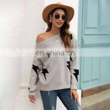 Women's Plus Size Crew Neck Pullover Printed Knit Fall Sweater thumbnail-3